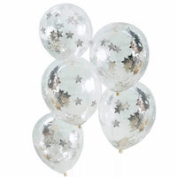 Zilveren Confetti Ballonnen Sterren - 5 stuks - 30 cm - Ballonnenshop.nl