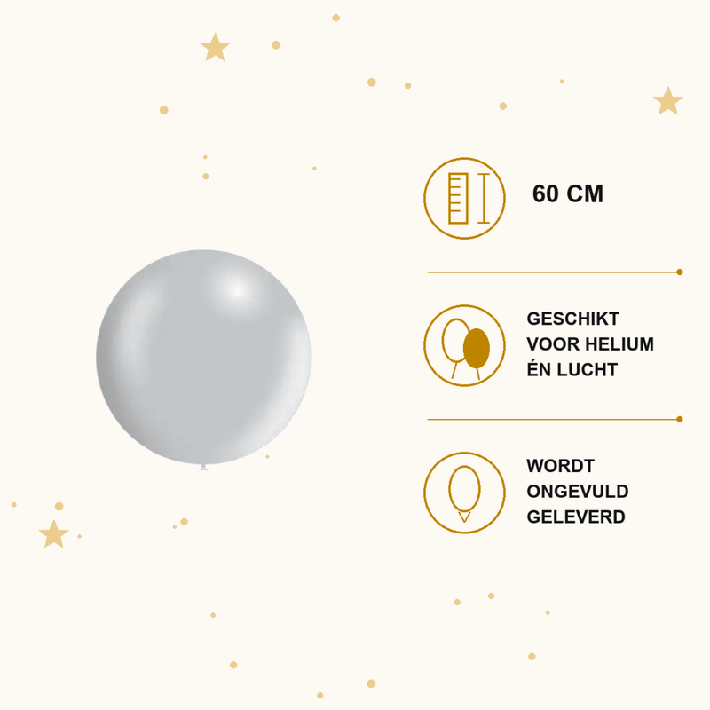 Zilveren Mega Ballon Metallic 60 cm - Ballonnenshop.nl