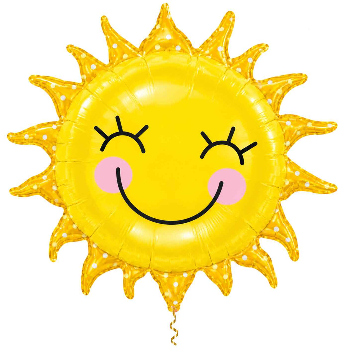 Zon Helium XL Ballon met dun metallic gouden lint op witte achtergrond – Ballonnenshop.nl