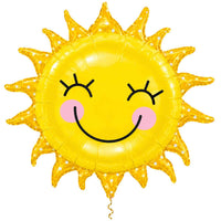 Zon Helium XL Ballon met dun metallic gouden lint op witte achtergrond – Ballonnenshop.nl