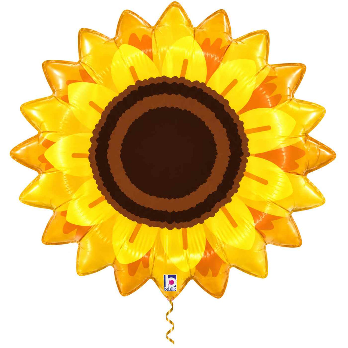 Zonnebloem Helium Ballon met dun metallic gouden lint op witte achtergrond – Ballonnenshop.nl