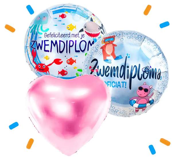 Zwemdiploma Trosje Helium Ballonnen Roze - Gevuld Met Helium - 46 cm - Ballonnenshop.nl